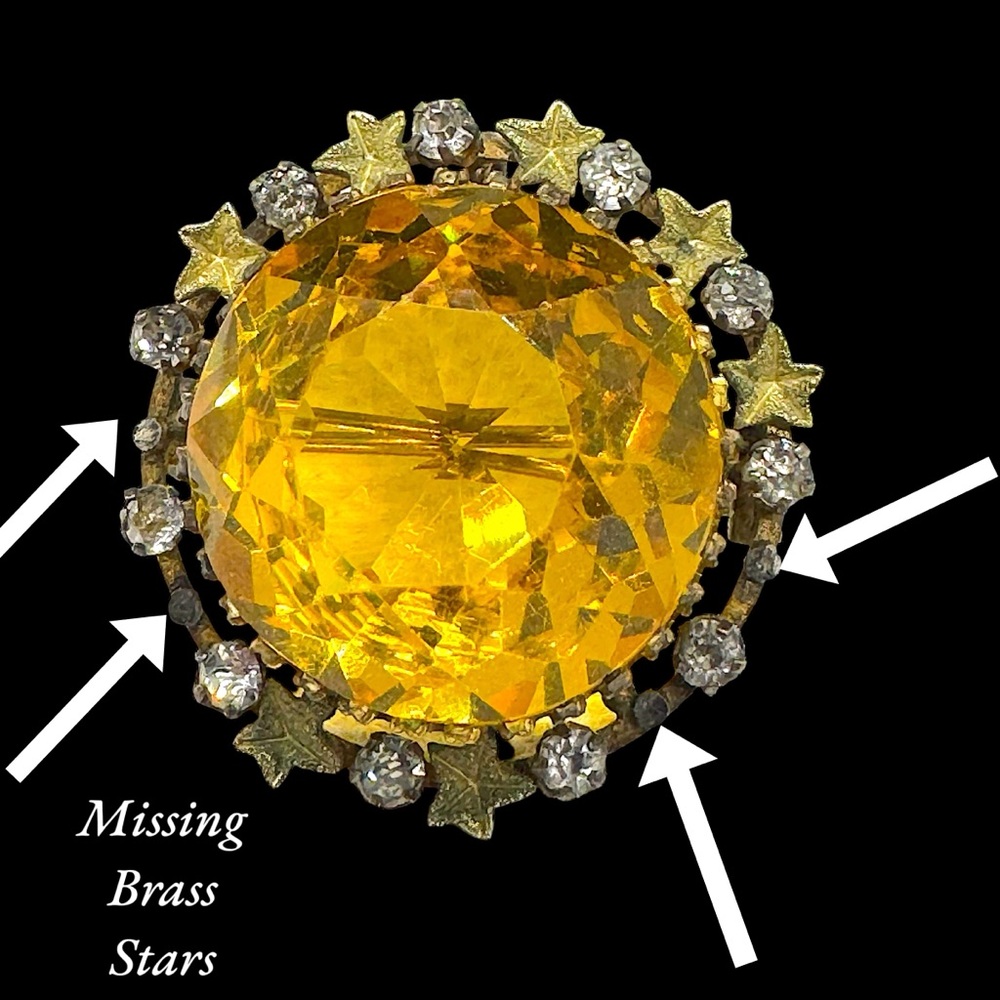 Antique Uranium Citrine Glass & Paste Rhinestone Brooch - Picture 12 of 14